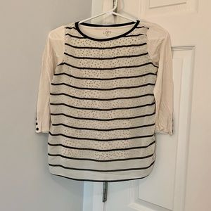 Ann Taylor Polka-Dotted & Striped ivory/cream Blouse